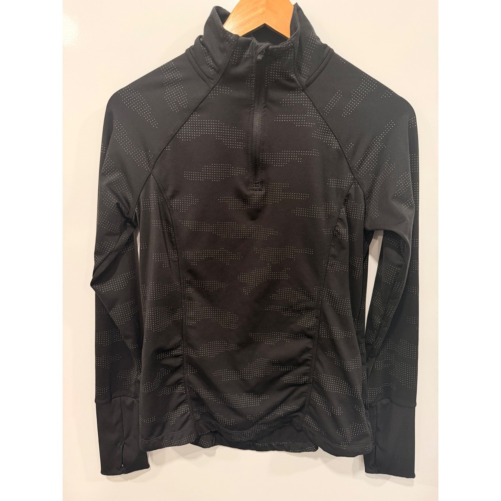 Mondetta Womens Black Camo Quarter Zip Fleece Lined Reflective Running Topβ Med